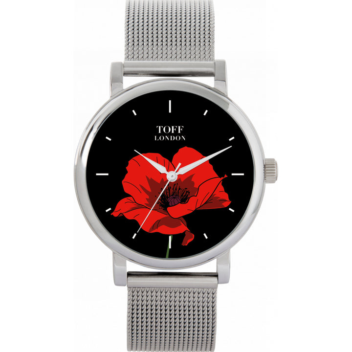 Ladies Red Poppy Flower Watch