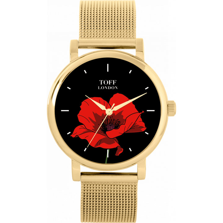 Ladies Red Poppy Flower Watch