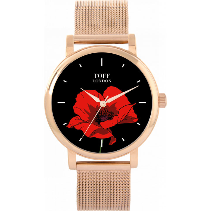 Ladies Red Poppy Flower Watch