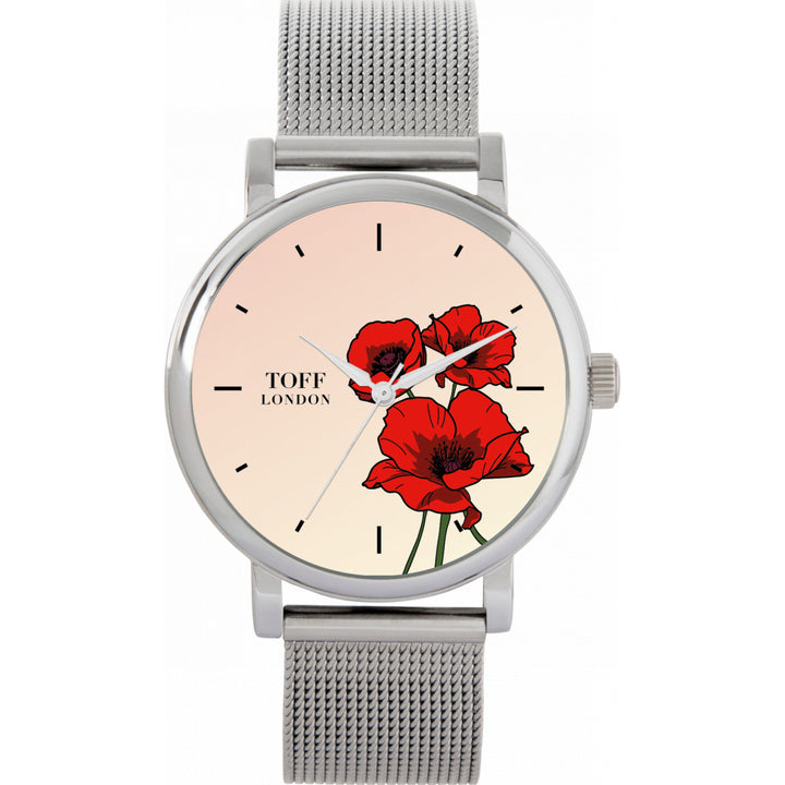 Ladies Red Poppy Flower Watch