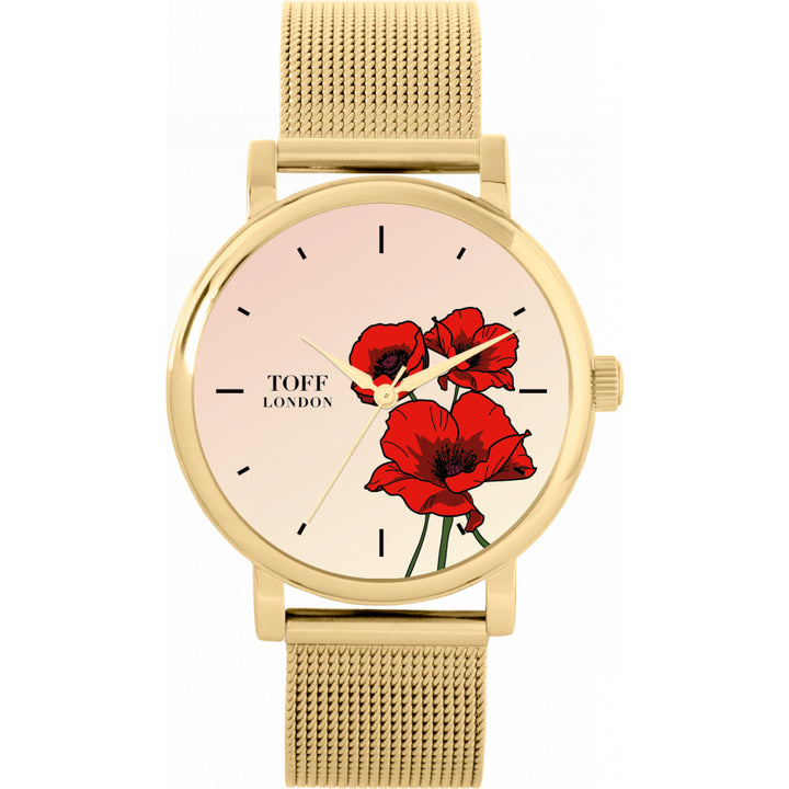 Ladies Red Poppy Flower Watch