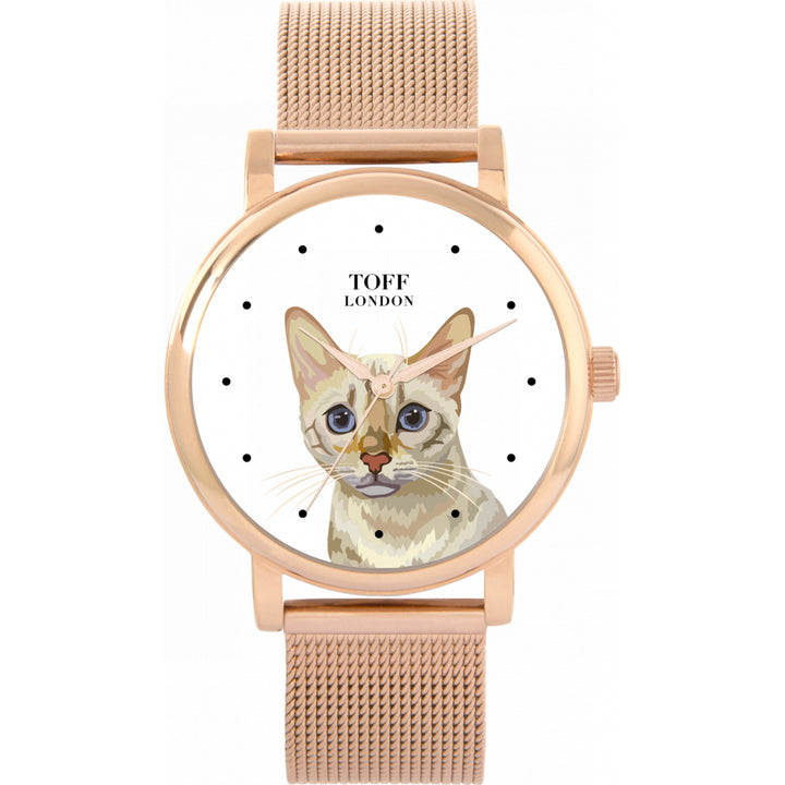 Ladies White Snow Bengal Cat Head Watch