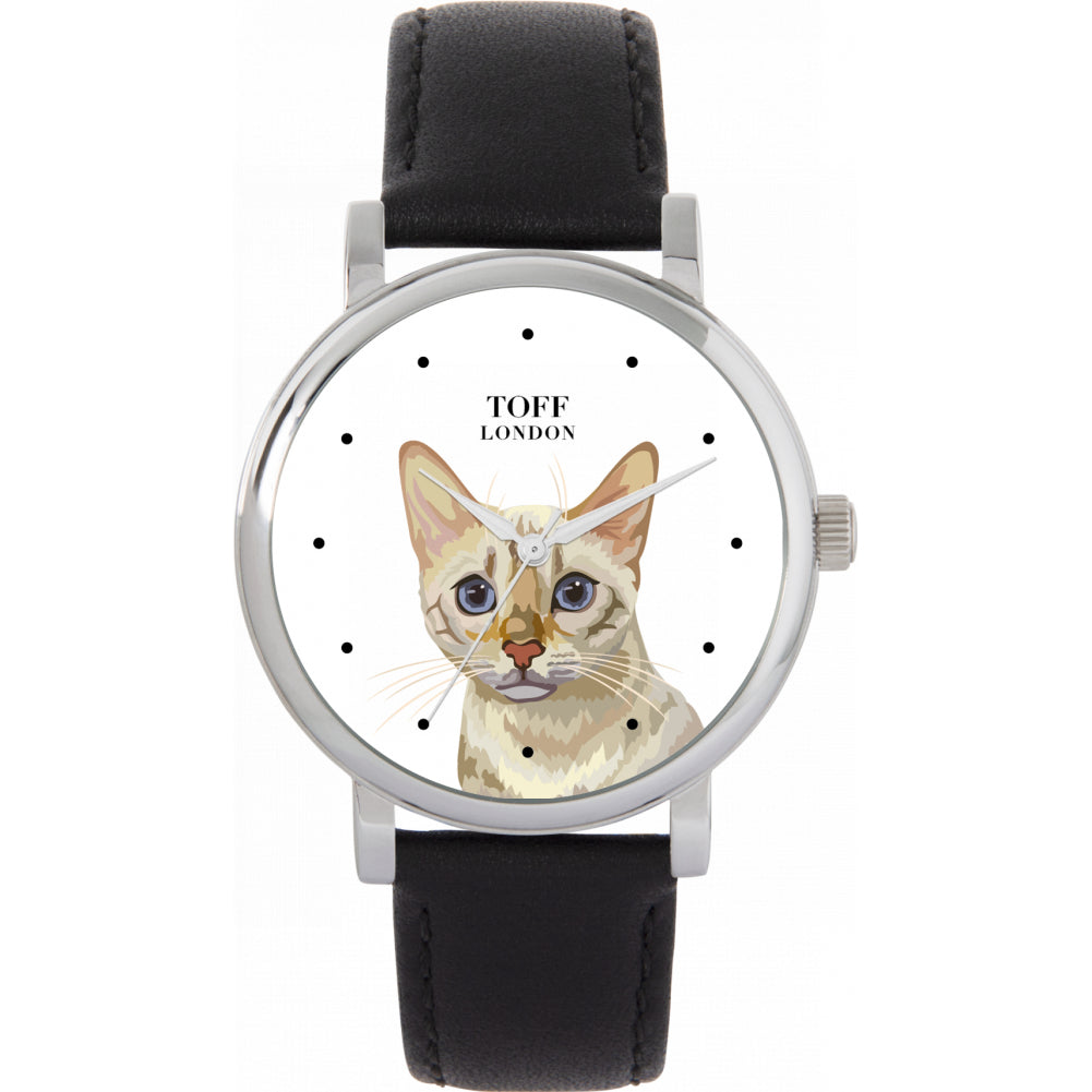 Ladies White Snow Bengal Cat Head Watch