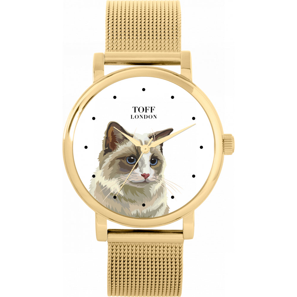 Ladies White Ragdoll Cat Head Watch