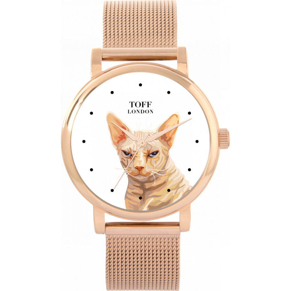 Ladies Beige Sphynx Cat Head Watch