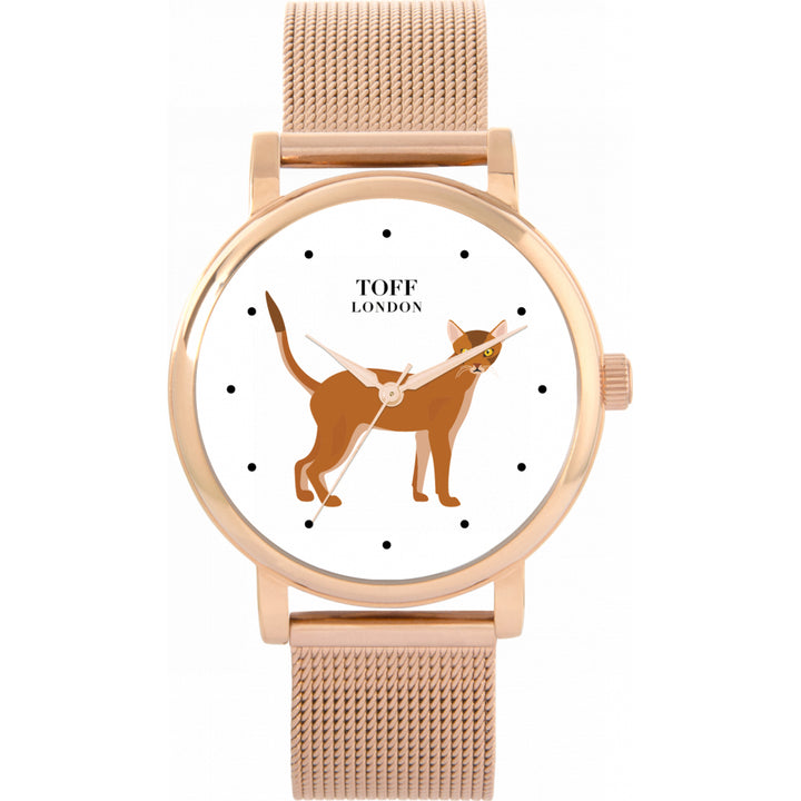 Ladies Brown Abyssinian Cat Watch