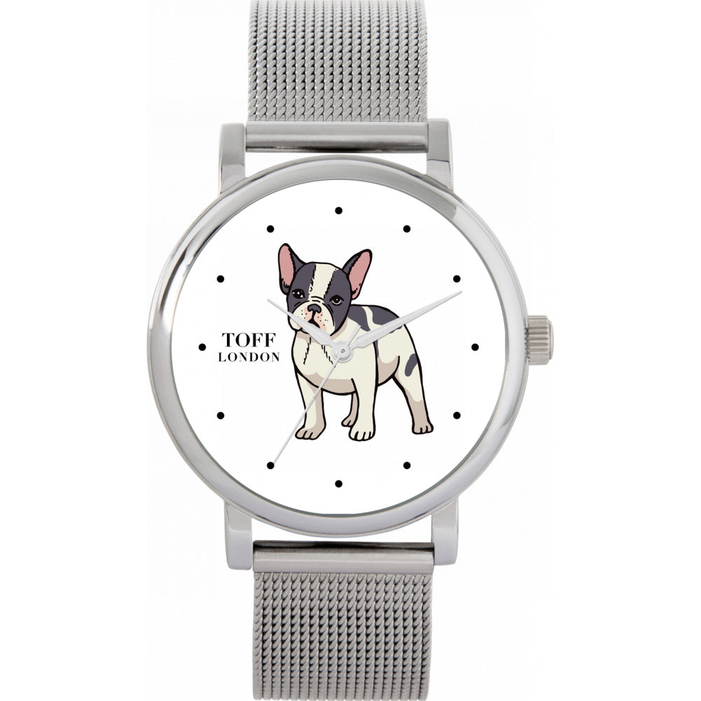 Ladies White French Bulldog Watch