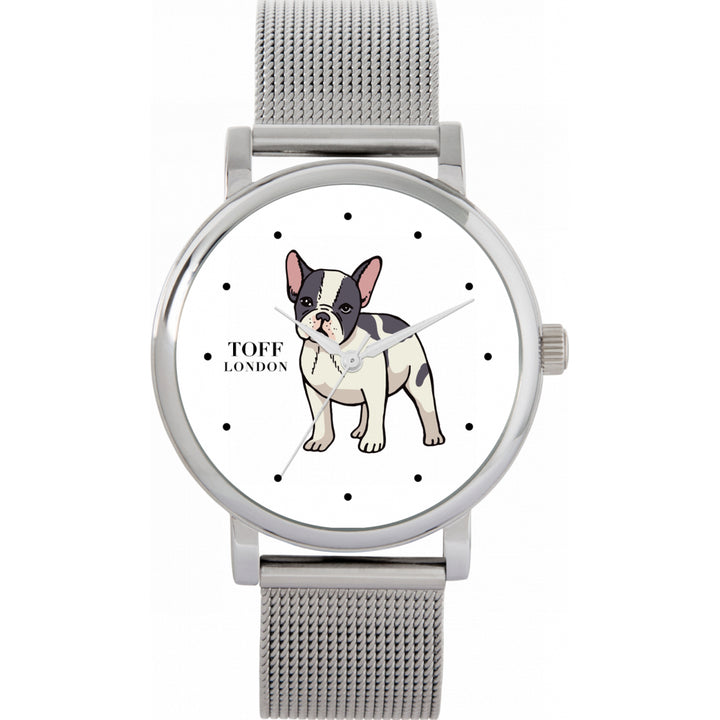 Ladies White French Bulldog Watch