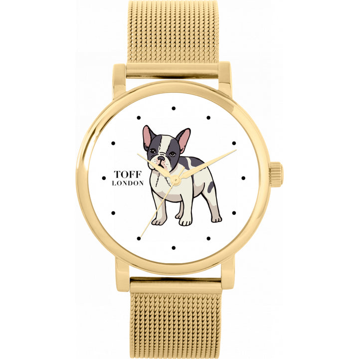 Ladies White French Bulldog Watch