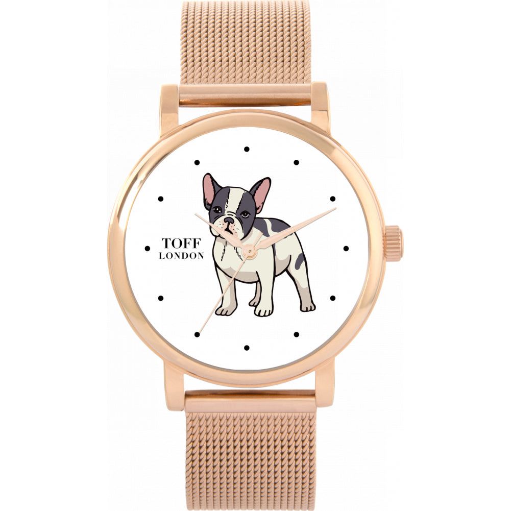 Ladies White French Bulldog Watch