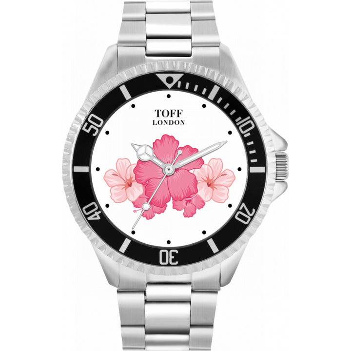 Mens Pink Hibiscus Flower Watch