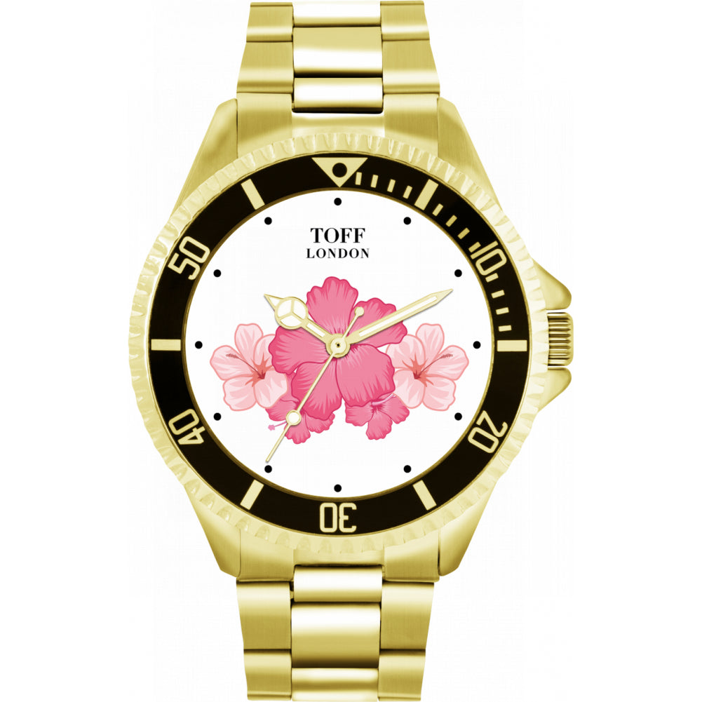 Mens Pink Hibiscus Flower Watch