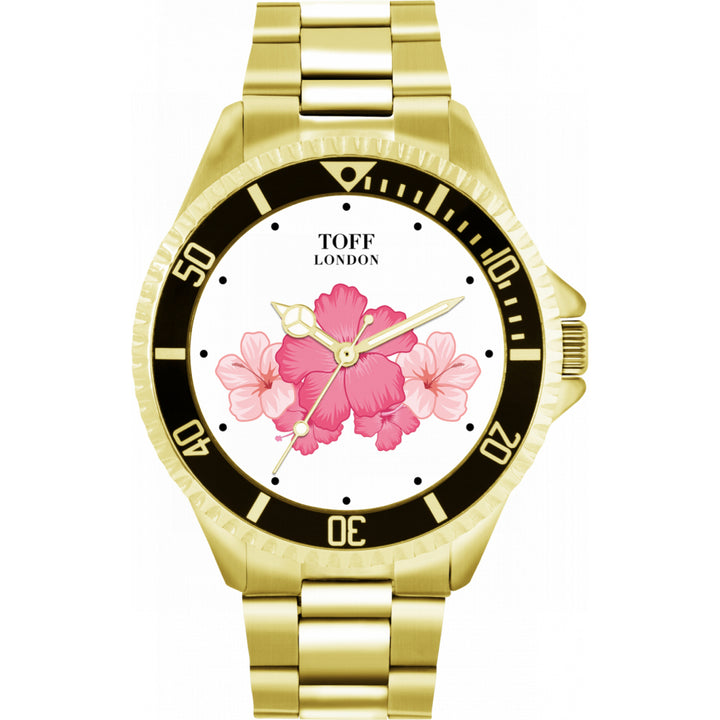 Mens Pink Hibiscus Flower Watch