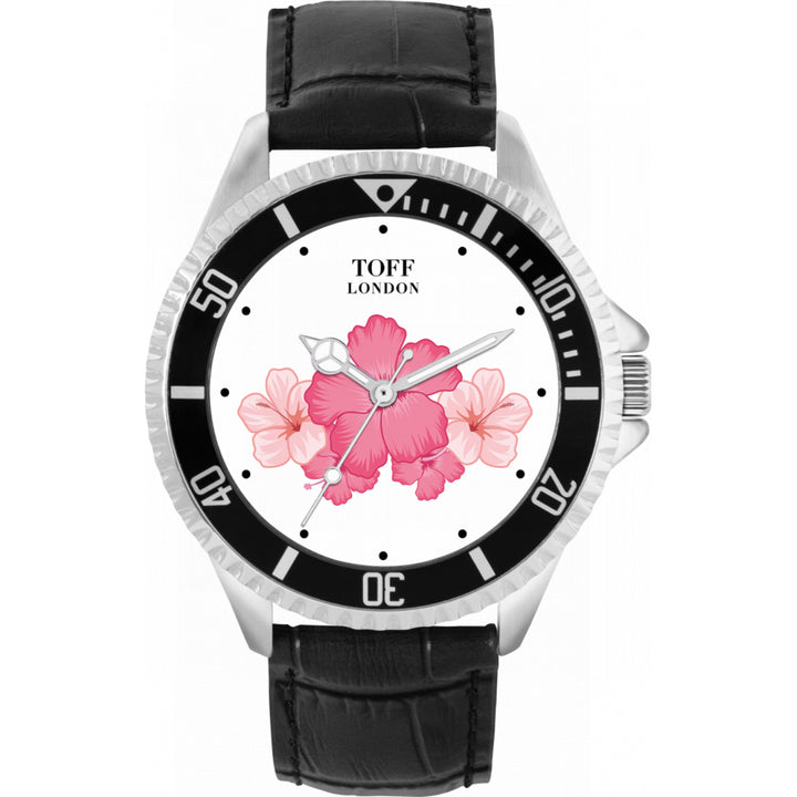 Mens Pink Hibiscus Flower Watch