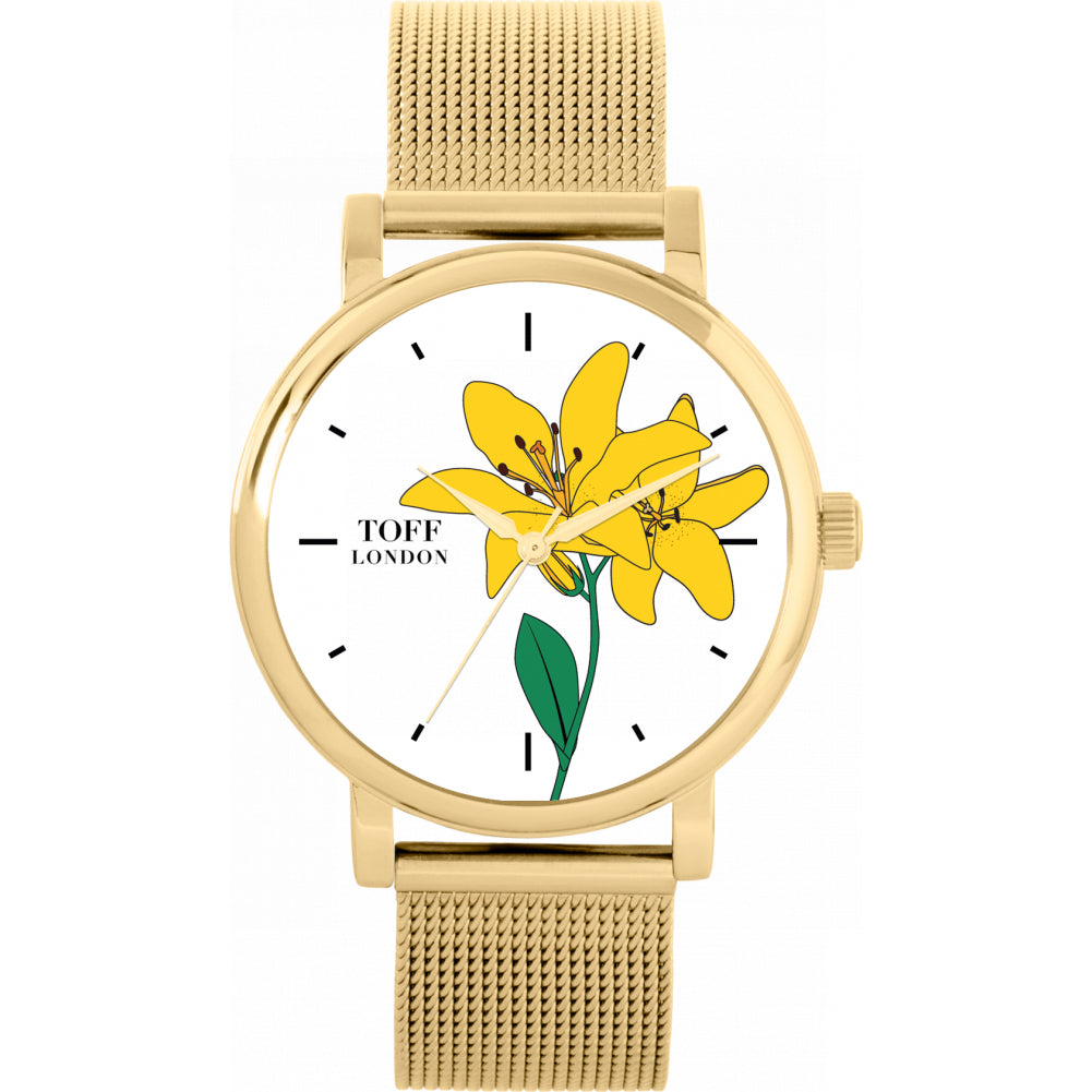 Ladies Yellow Lily Flower Watch