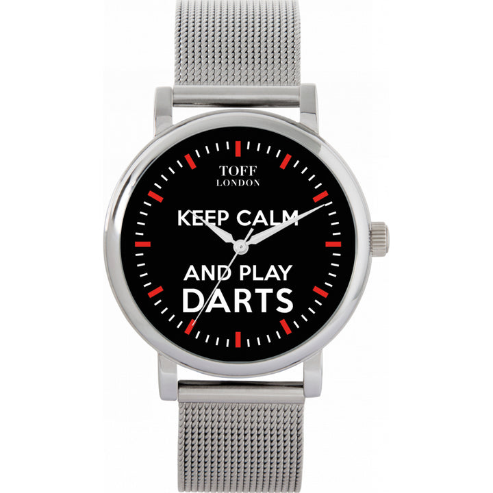 Ladies Black Keep Calm And Play Darts Red Batons Watch