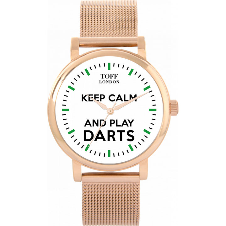 Ladies White Keep Calm And Play Darts Green Batons Watch