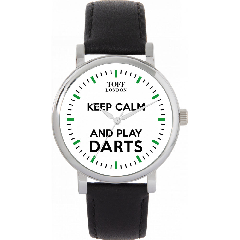 Ladies White Keep Calm And Play Darts Green Batons Watch