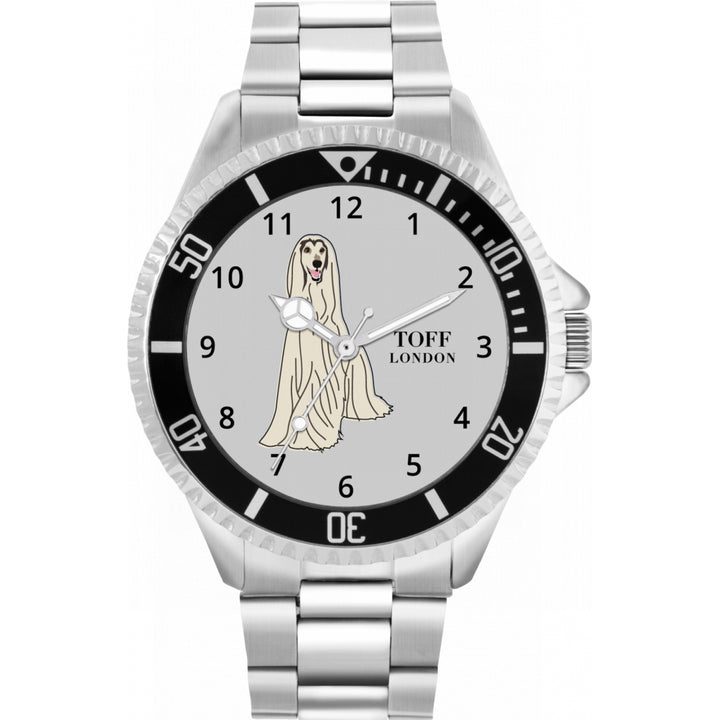 Mens White Afghan Hound Dog Watch
