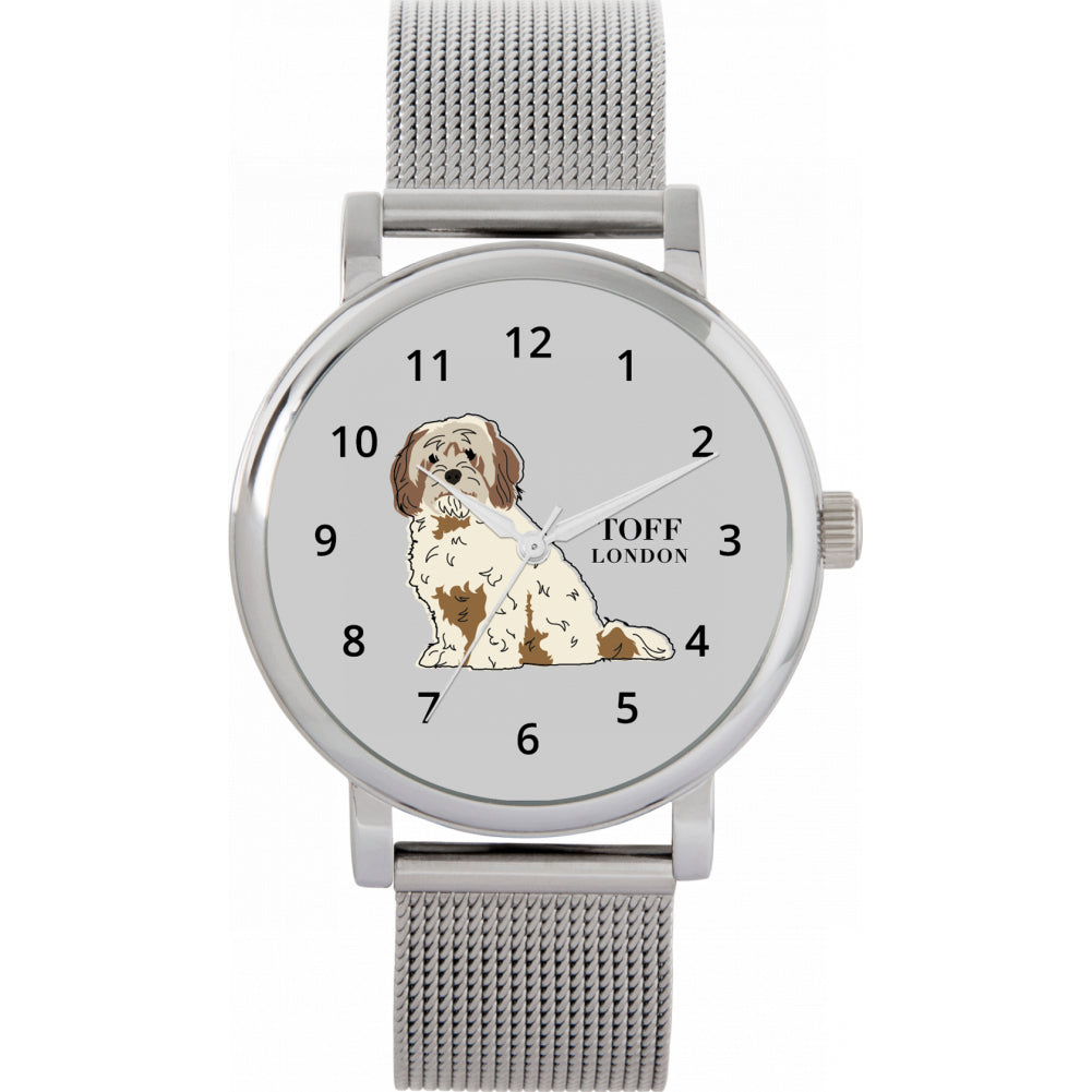 Ladies Beige Brown Cavachon Dog Watch