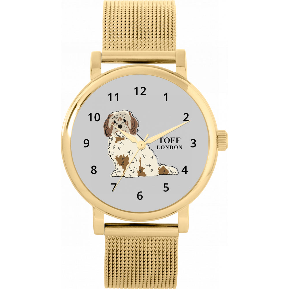 Ladies Beige Brown Cavachon Dog Watch