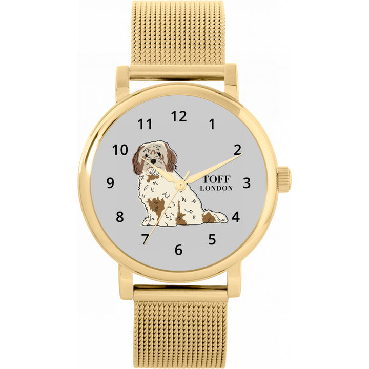 Ladies Beige Brown Cavachon Dog Watch
