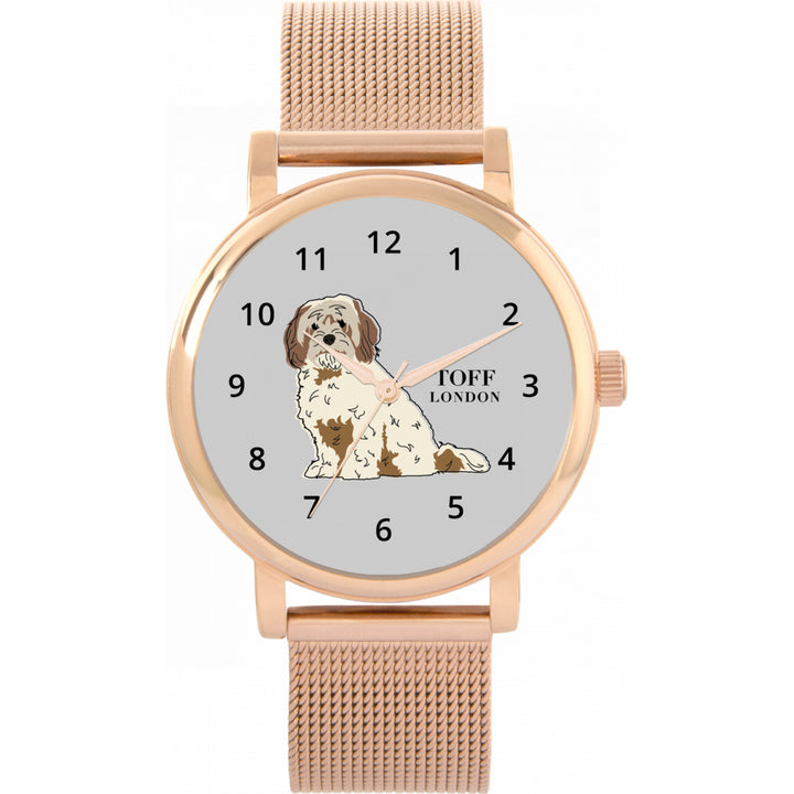 Ladies Beige Brown Cavachon Dog Watch