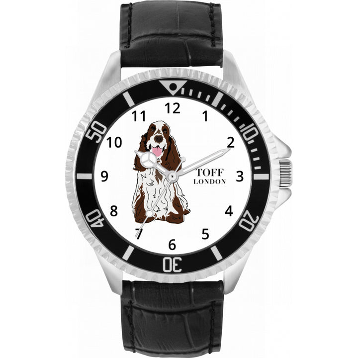 Mens Brown And White Cocker Spaniel Dog Watch