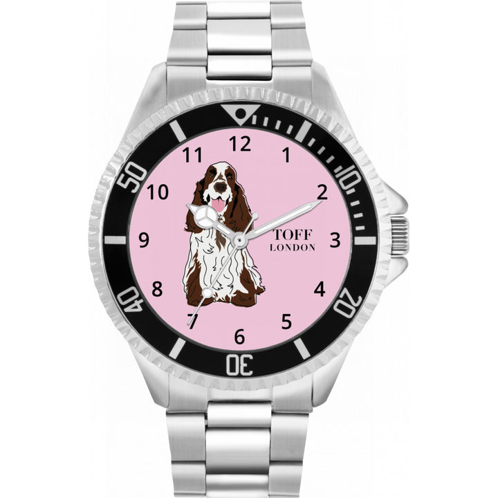 Mens Brown And White Cocker Spaniel Dog Watch