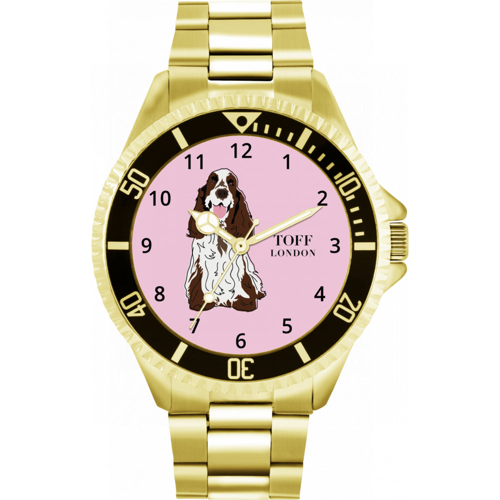 Mens Brown And White Cocker Spaniel Dog Watch