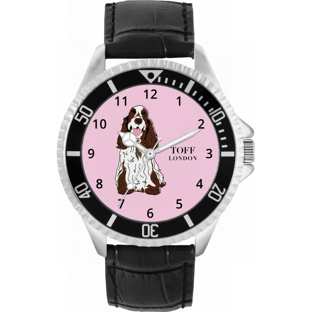 Mens Brown And White Cocker Spaniel Dog Watch