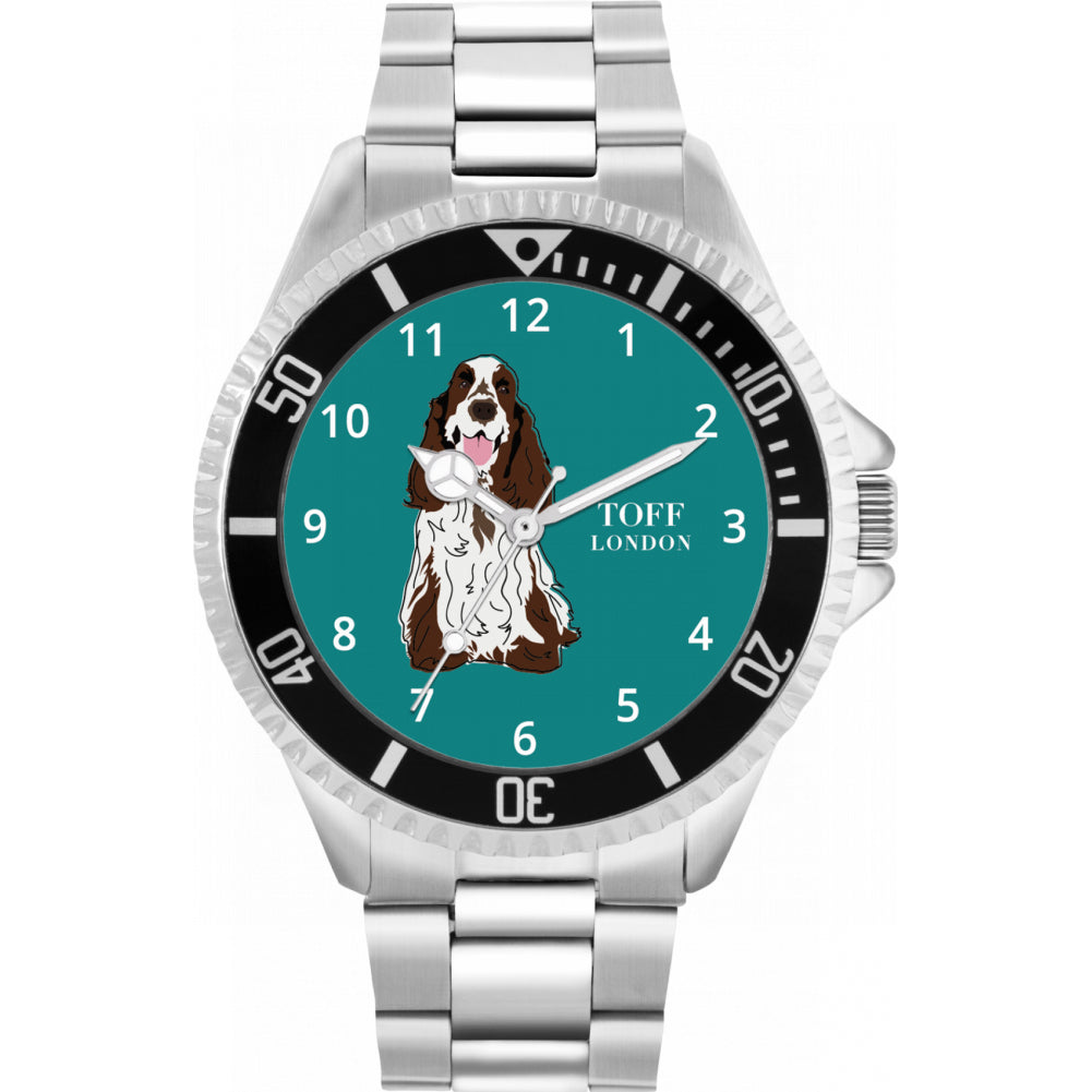 Mens Brown And White Cocker Spaniel Dog Watch
