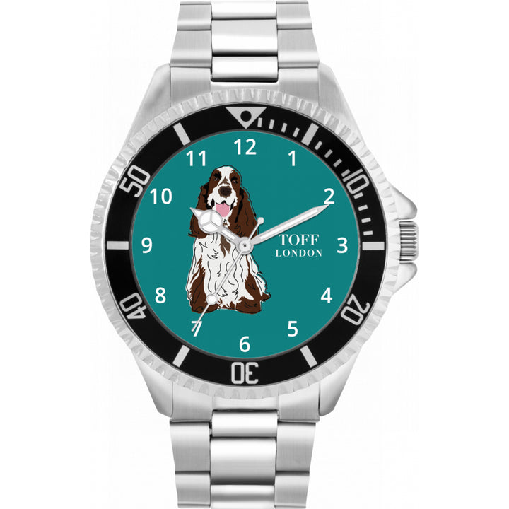 Mens Brown And White Cocker Spaniel Dog Watch