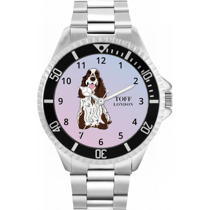 Mens Brown And White Cocker Spaniel Dog Watch