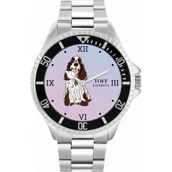 Mens Brown And White Cocker Spaniel Dog Watch