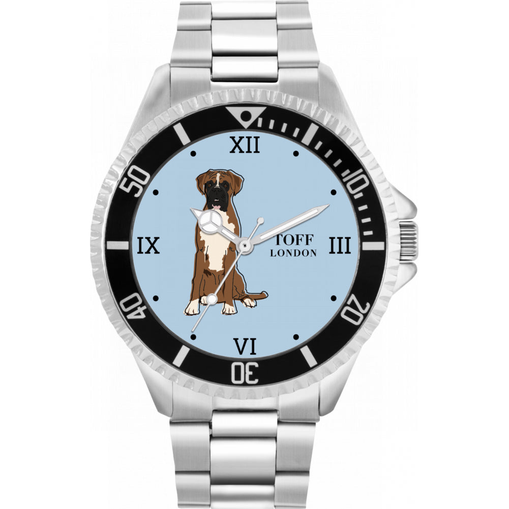 Mens Brown And White Boxer Dog Watch