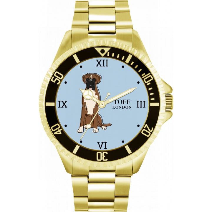 Mens Brown And White Boxer Dog Watch
