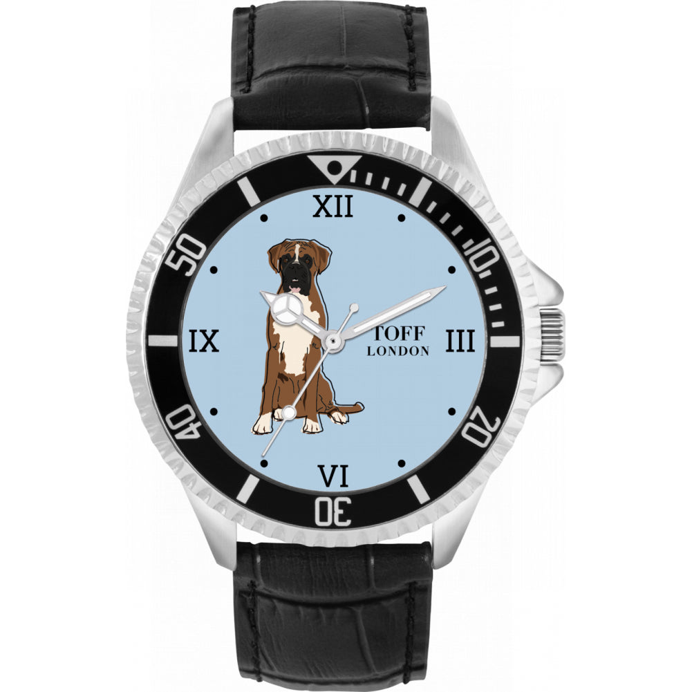 Mens Brown And White Boxer Dog Watch