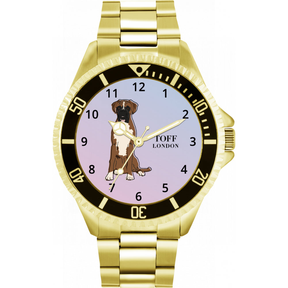 Mens Brown And White Boxer Dog Watch