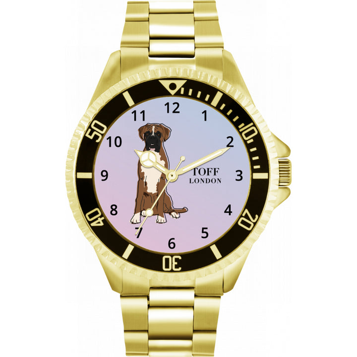 Mens Brown And White Boxer Dog Watch