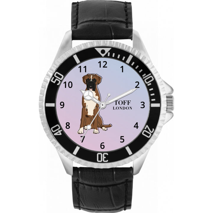 Mens Brown And White Boxer Dog Watch