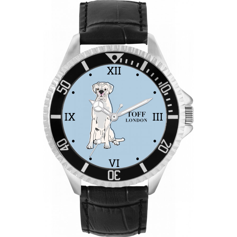Mens White Boxer Dog Watch