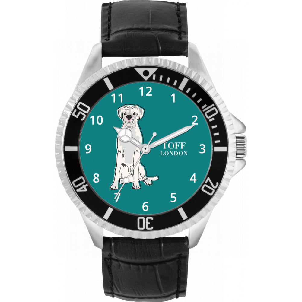 Mens White Boxer Dog Watch
