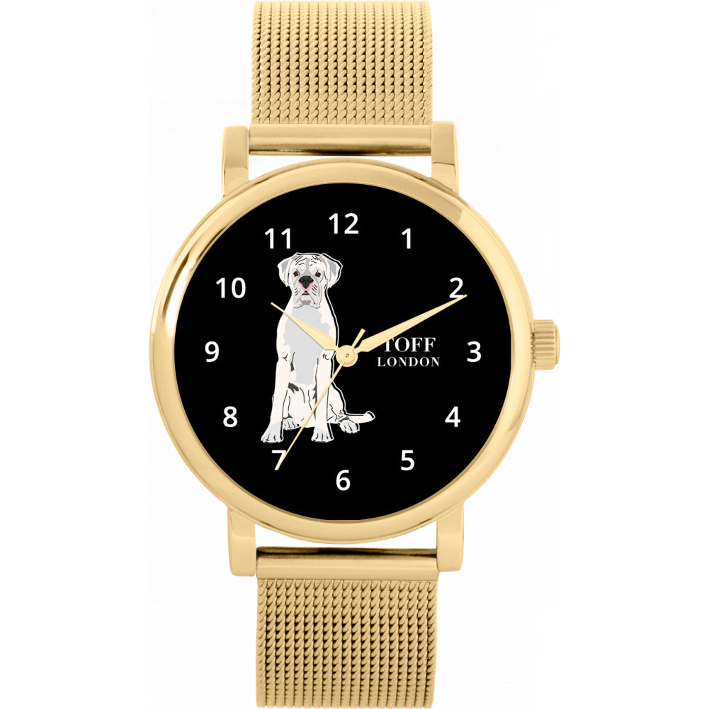 Ladies White Boxer Dog Watch