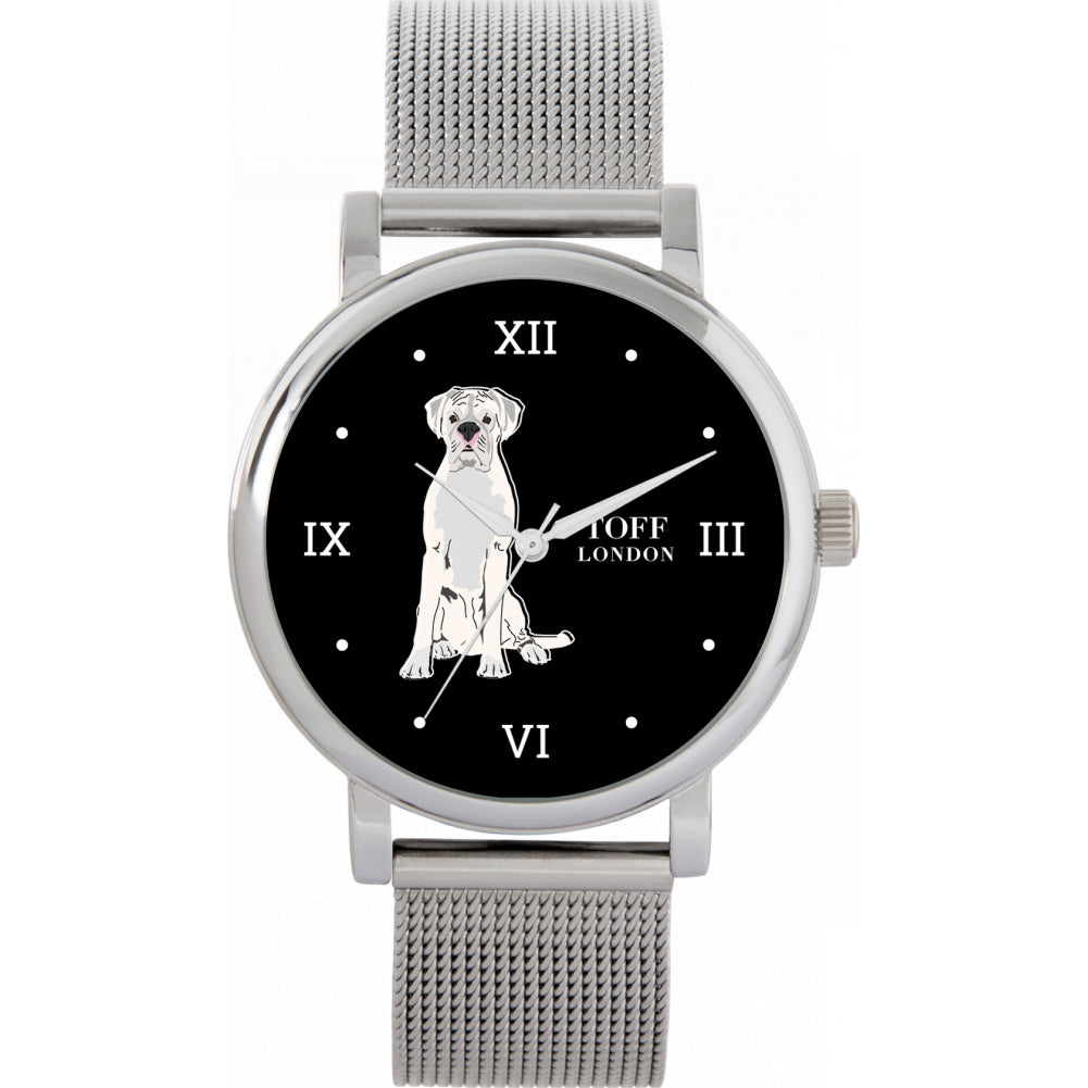 Ladies White Boxer Dog Watch