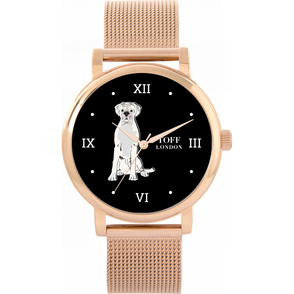 Ladies White Boxer Dog Watch