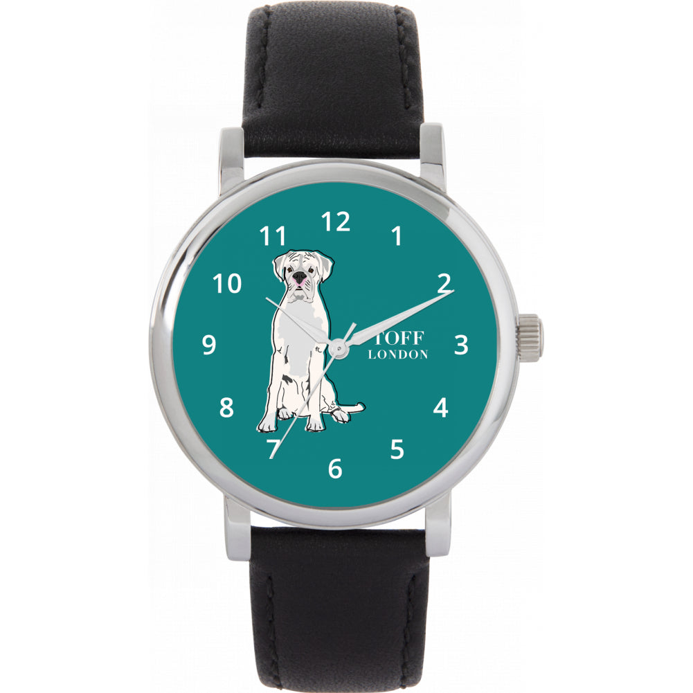 Ladies White Boxer Dog Watch