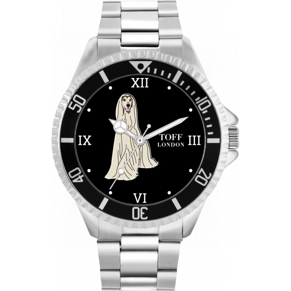 Mens White Afghan Hound Dog Watch