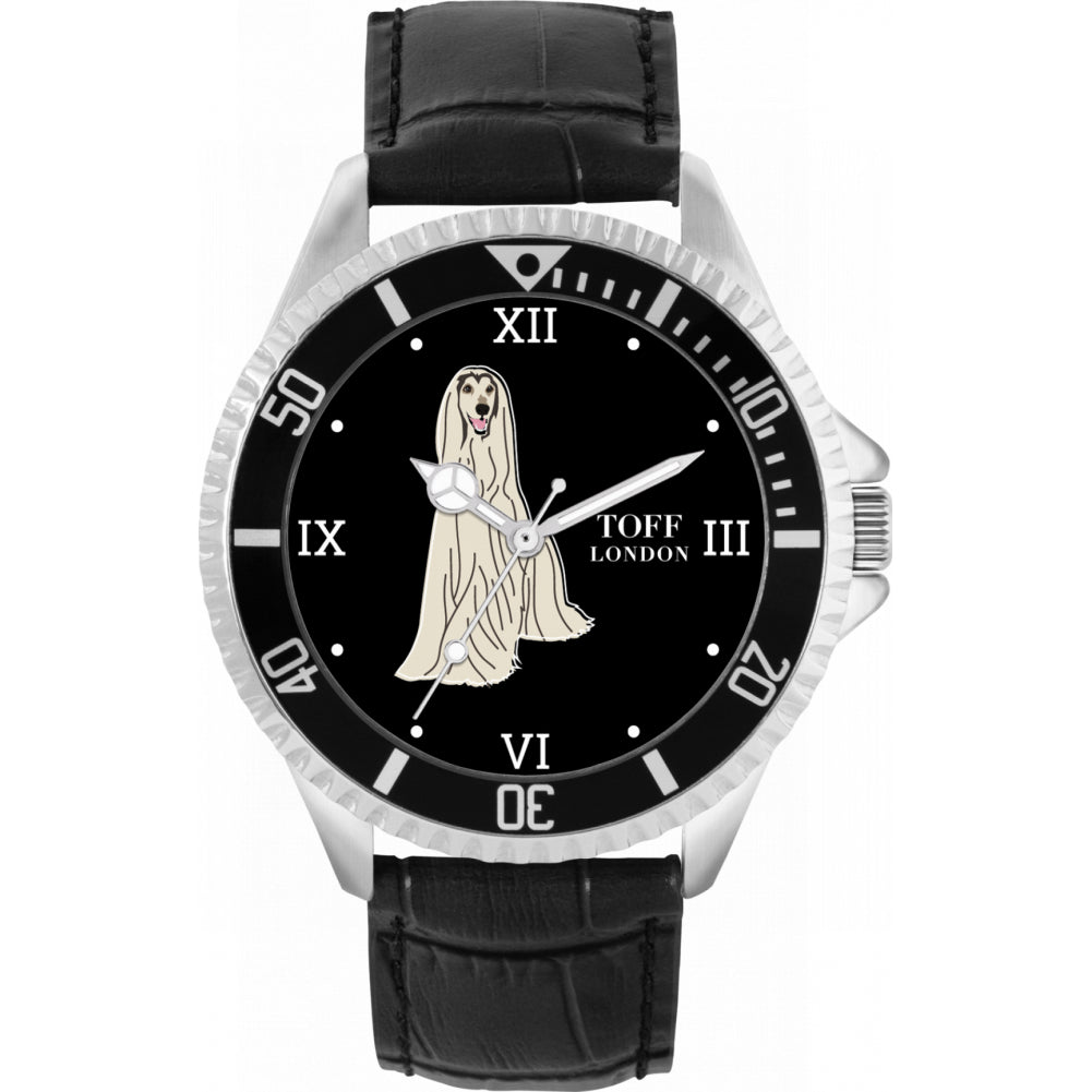 Mens White Afghan Hound Dog Watch