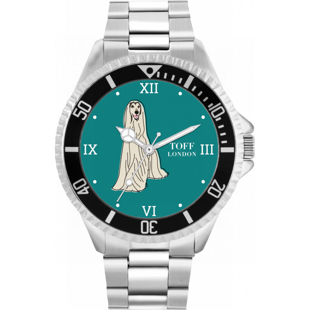 Mens White Afghan Hound Dog Watch